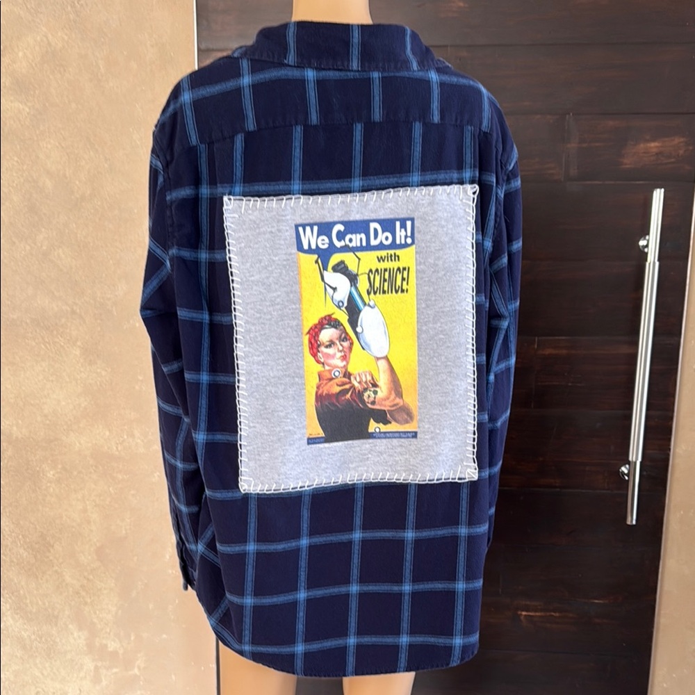We Can Do It Blue Plaid Flannel Button-Up Shacket Size XL
